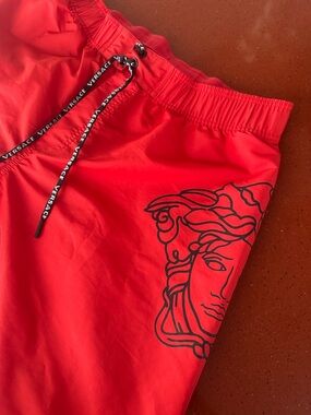 Versace Red Medusa Outline Swim Shorts with Branded Drawstring MEN